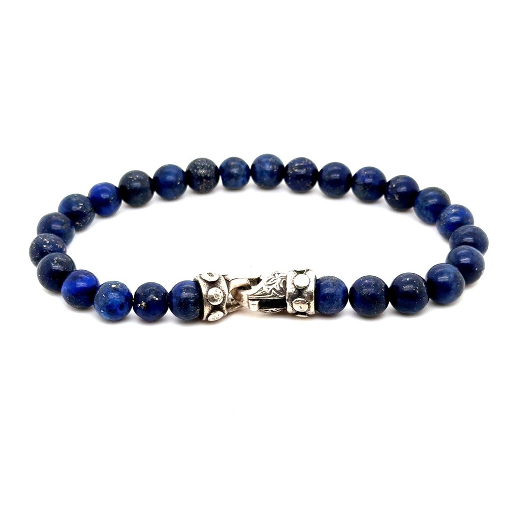 Scott Kay Mens Lapis Lazuli Bead Bracelet Sterling Silver 925 Clasp 8.5 Inch